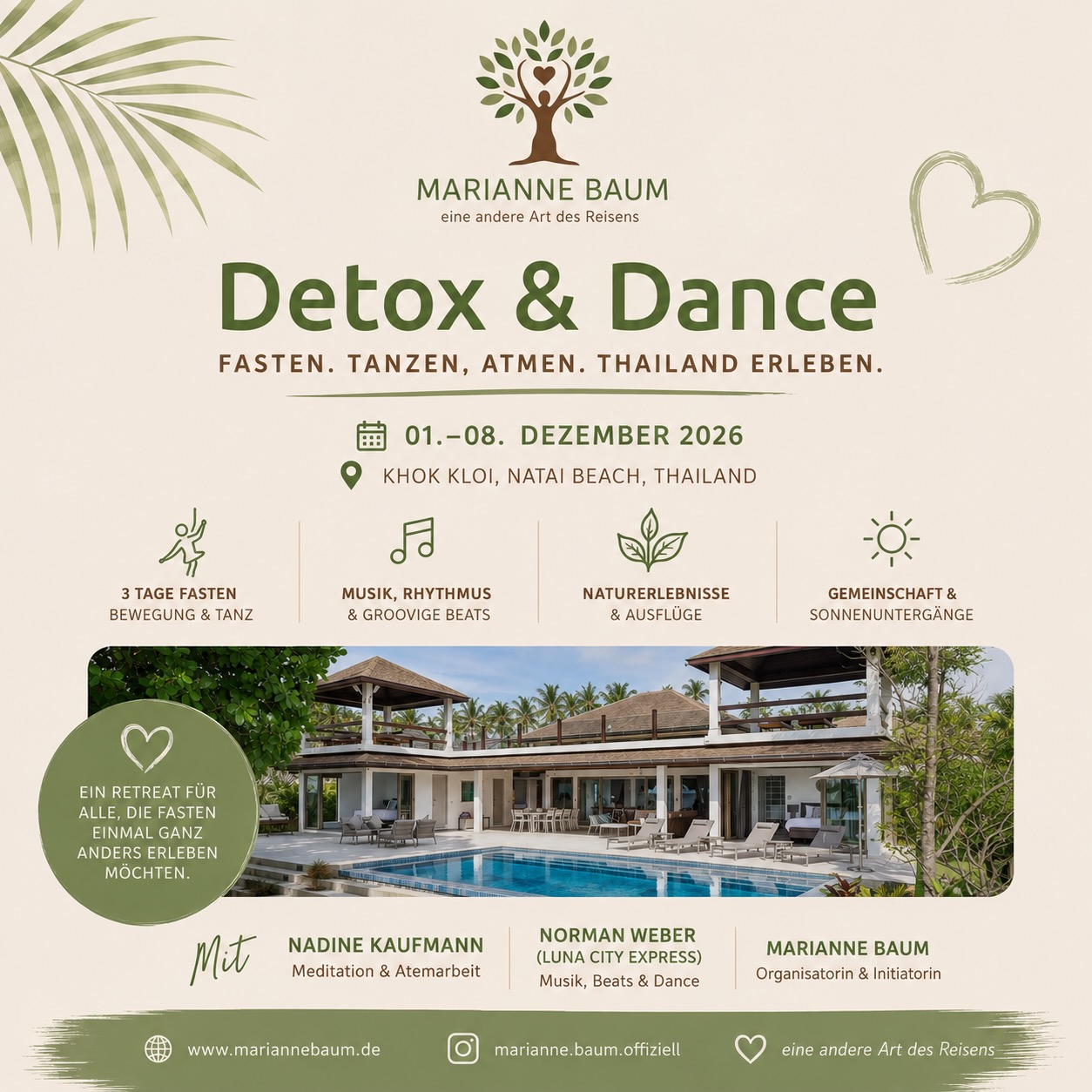 Detox & Dance with Nadine Kaufmann & Norman Weber Dec 1–8, 2026, in Thailand